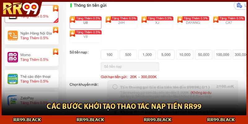 Các bước khởi tạo thao tác nạp tiền RR99